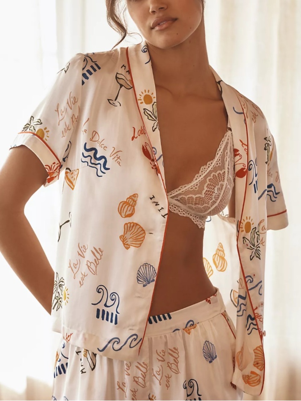 By Anthropologie Silky La Dolce Vita Ocean Pajama Top